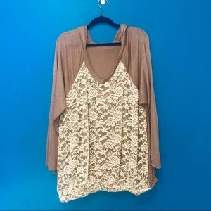 Blush and white lace hoodie